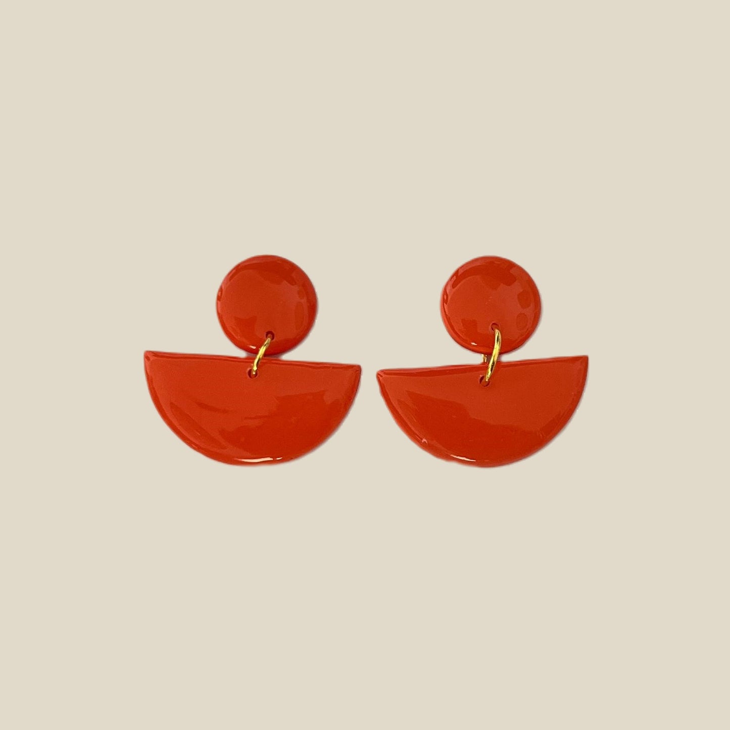 'Hannah' Dangle Earrings - Plain Circle and Semicircle With Resin