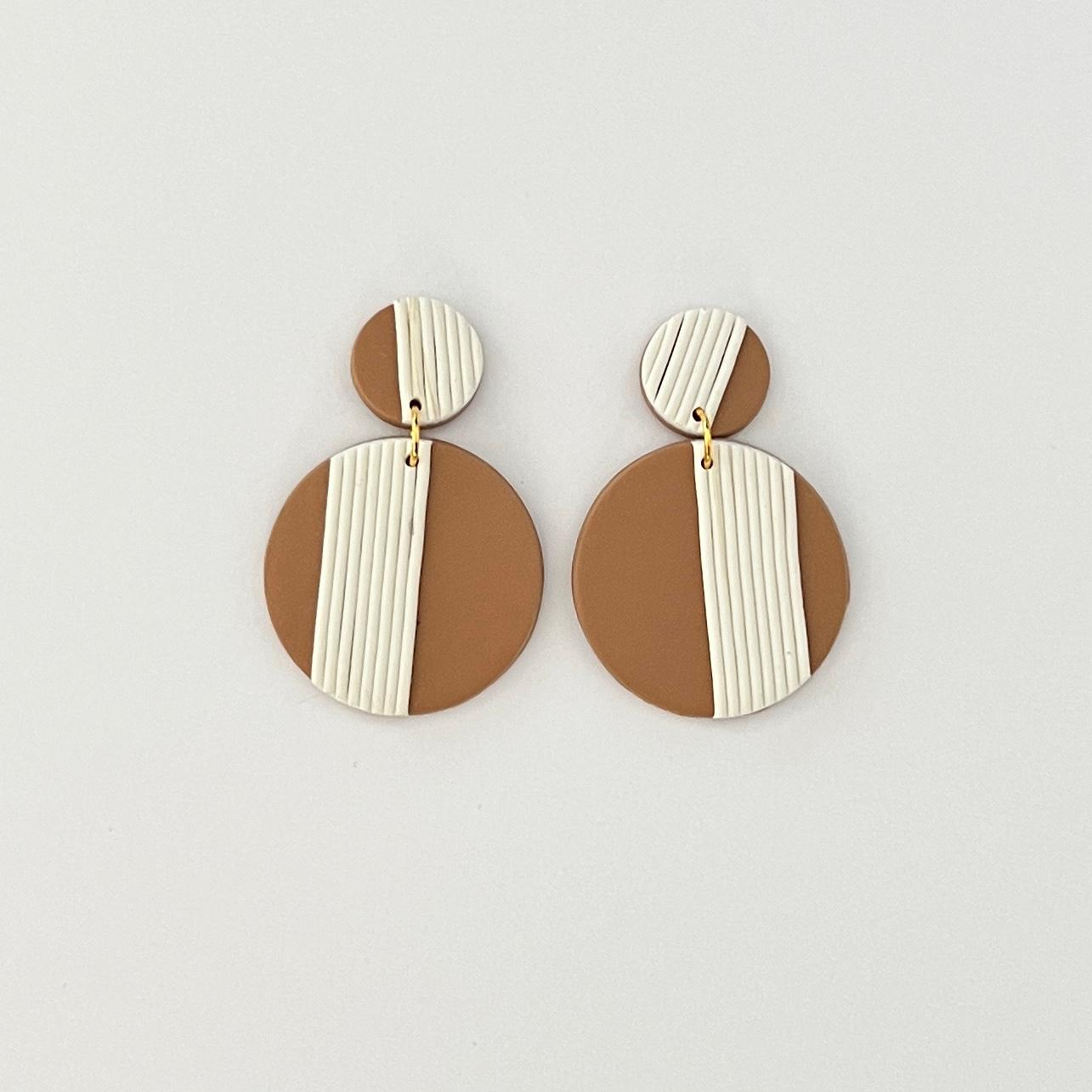 'Josephine' Dangle Earrings - Two Circle with Stripe Line Detail