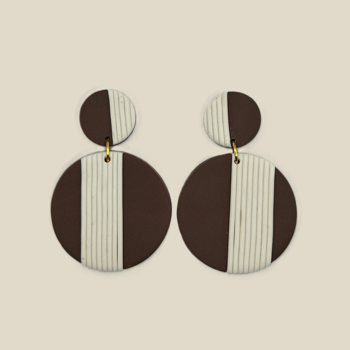 'Josephine' Dangle Earrings - Two Circle with Stripe Line Detail