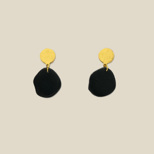'Charlotte' Dangle Earrings - Mini Pebble Shape with Gold Circle Accent