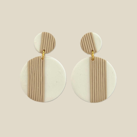 'Josephine' Dangle Earrings - Two Circle with Stripe Line Detail