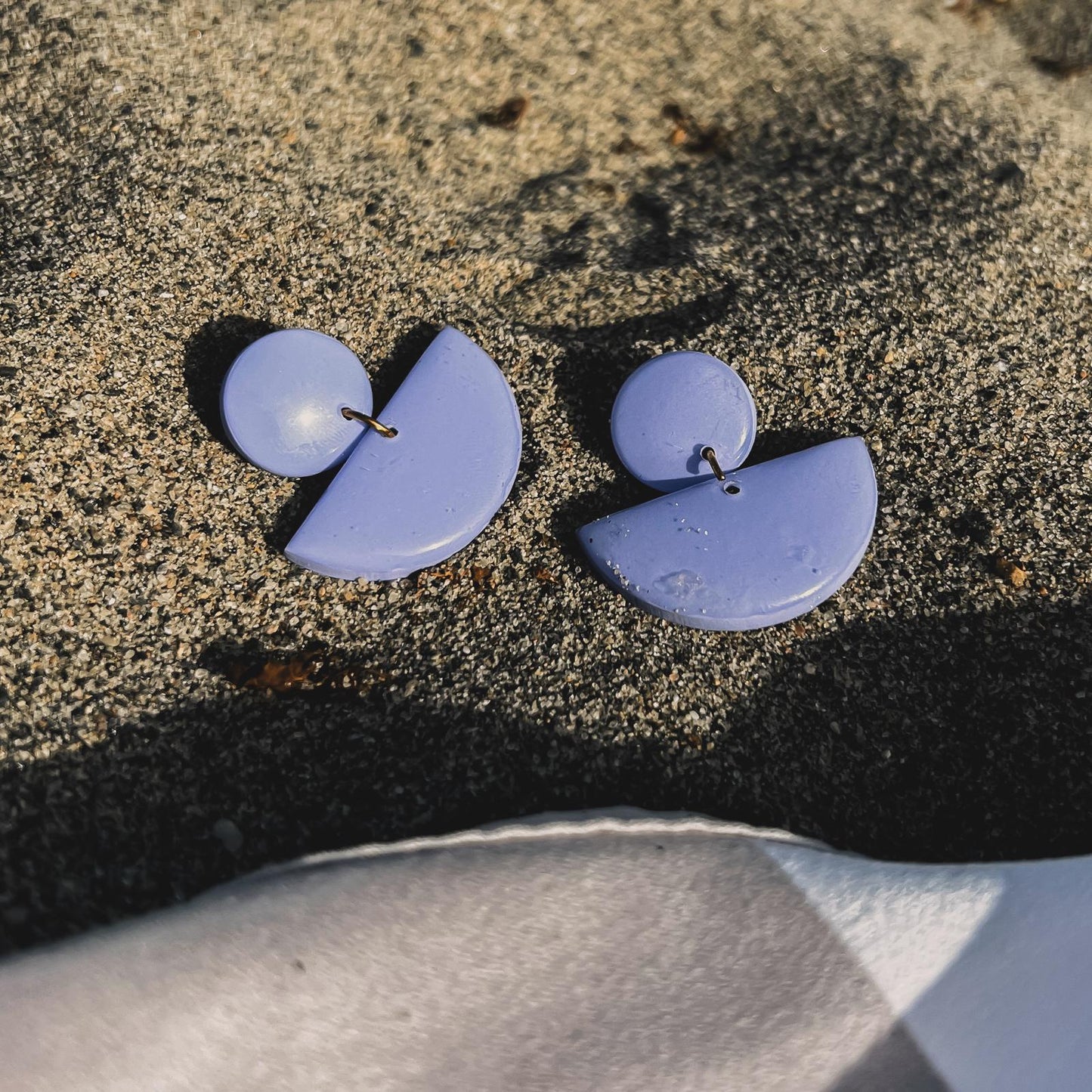 'Hannah' Dangle Earrings - Plain Circle and Semicircle With Resin